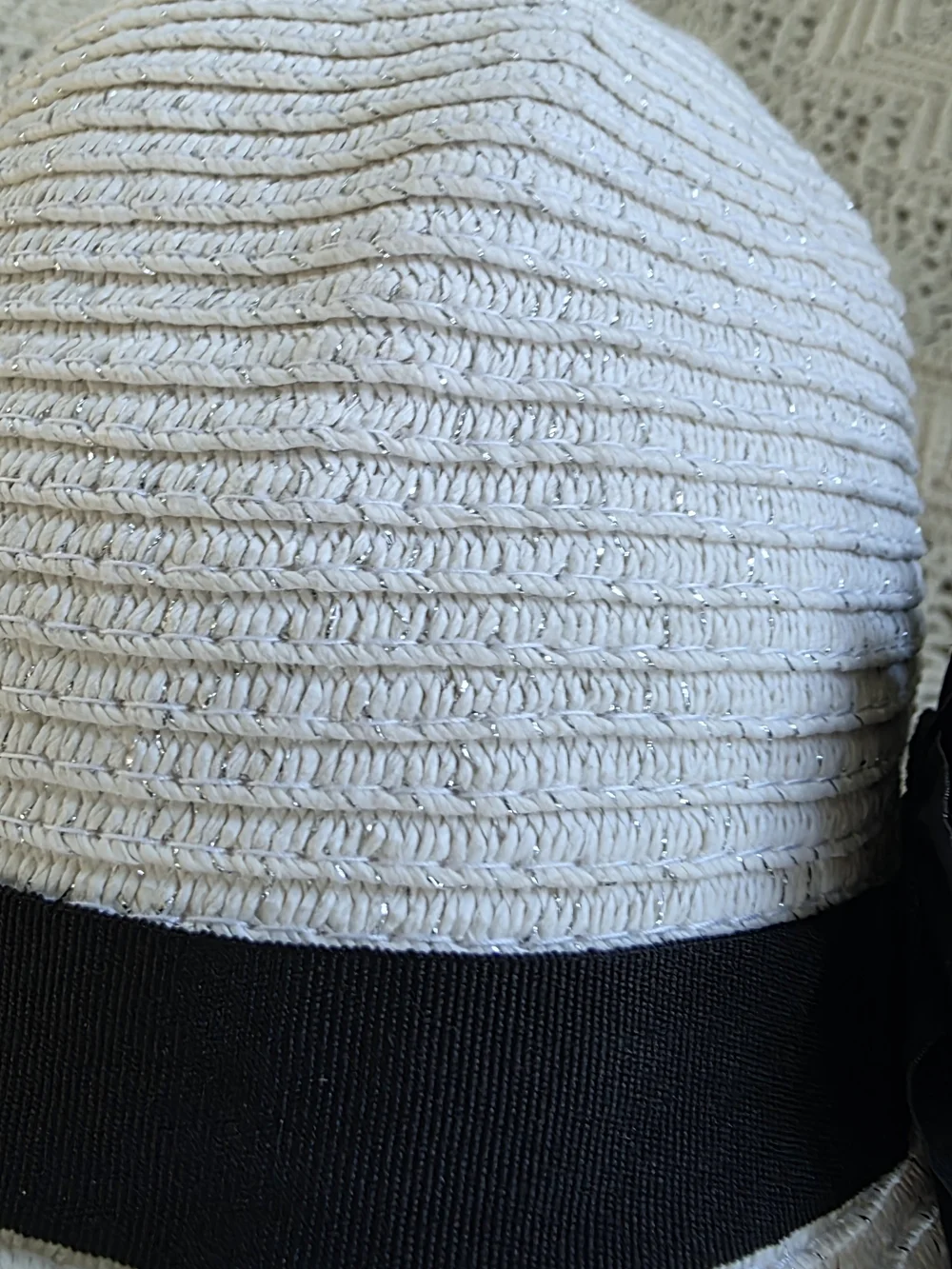 White House Black Market White Hat with Black Floral Accent